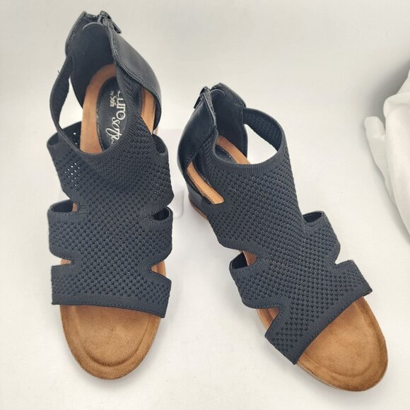 Eurosoft Sancia Black Wedge Sandals With Back Zipper Size 7.5 Textured Open Toe - Picture 3 of 8